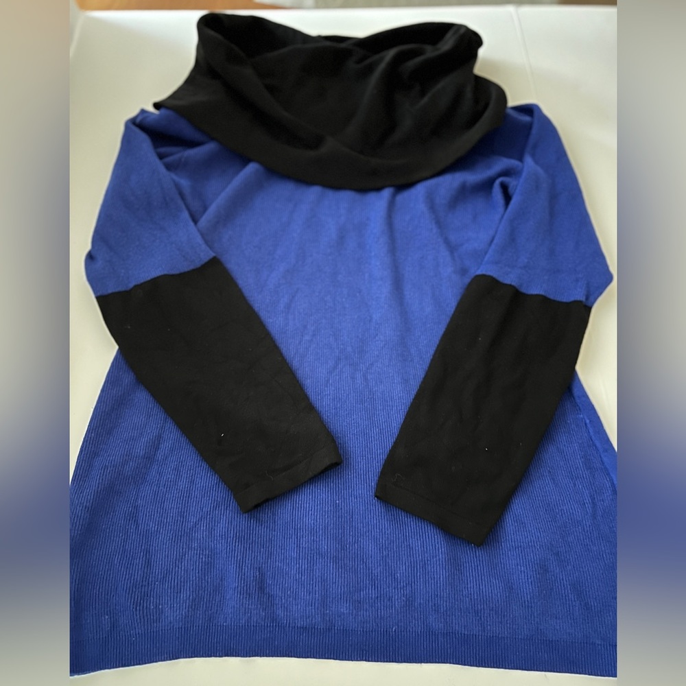 P LUCA MILANO ROYAL BLUE SWEATER BLACK COWL NECK
